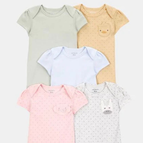 Baby Girl 5-Pack Animal Short-Sleeve Cotton Bodysuits | Carter's