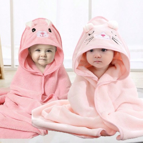 2pcs Baby Bath Towel Set, Unisex Animal Face Hooded Bathrobe Soft Coral Fleece Cartoon Design Newborn Bathing Towel, Four Seasons Universal Kids Bathroom Accessories, Soft And Cozy Wrap | SHEIN USA