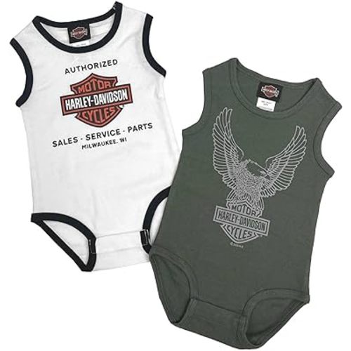 Harley-Davidson Baby Boys' 2-Pack Infant Sleeveless Bodysuit Set - White/Green
