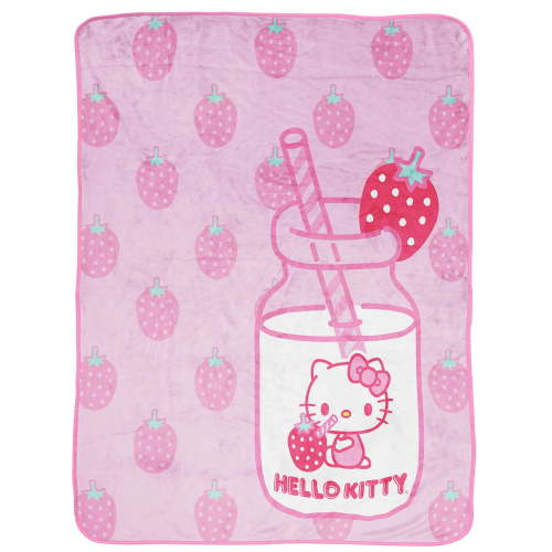 Sanrio Hello Kitty Pink Strawberry Milk 46x60 inch Silk Touch Throw, 100% Microfiber