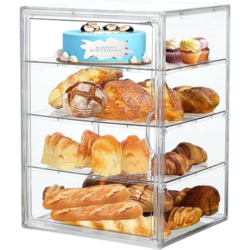 Bread Box,Large Bread Boxs for Kitchen Countertop - 4 Layers Adjustable Bread Storage Container,Clear Boxes for Kitchen Counter, Breads Box Airtight,Bread Holder,Perfect for Bagel Muffins（transparent）