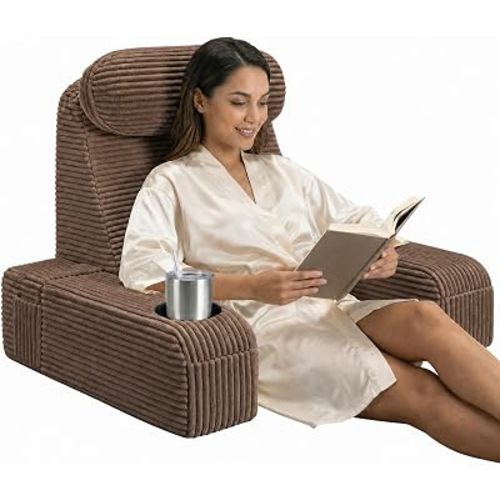 Reading Pillow/Backrest Pillow with Arms, Cup Holder & Phone Pocket