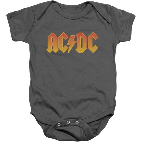 Popfunk Classic AC/DC Logo, Charcoal Baby/Toddler Unisex Boy Girl Onesie Short Sleeve Snapsuit (12 Months) Logo, Charcoal