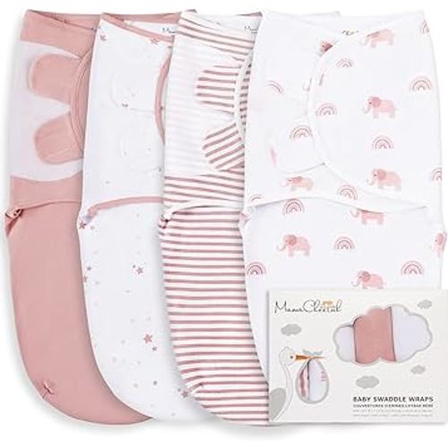 Mama Cheetah Baby Swaddle Sack, Organic Cotton Swaddle Blanket, Adjustable Swaddle Sleep Sacks, Easy Swaddles for Boy Girl 0-3 Month, Baby Essentials, 4-Pack, Dusty Rose