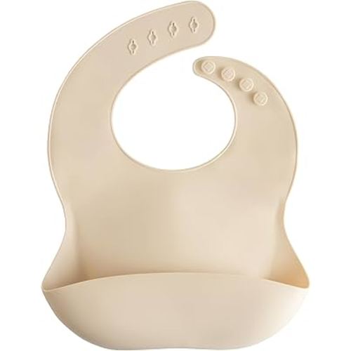 mushie Silicone Baby Bib | Adjustable Fit Waterproof Bibs (Shifting Sand)