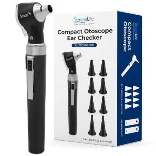 SereneLife 6.5" Fiber Optic Internal Ear Inspection Instrument - Otoscope with LED Light, 3x Magnification, Washable Tips