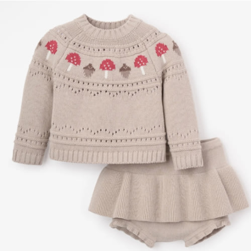 Mushroom Fairisle Knit Sweater + Skirt Set – Elegant Baby