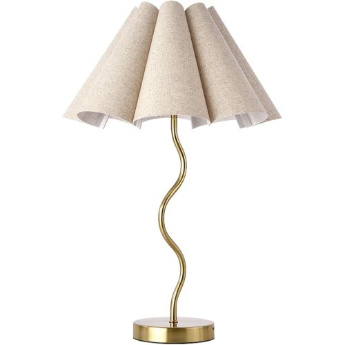 KUNJOULAM Small Table Lamp, Bedside Nightstand Lamp with Umbrella Form Fabric Lampshade, Morden Mini Desk Lamp for Bedroom Home Office Decor