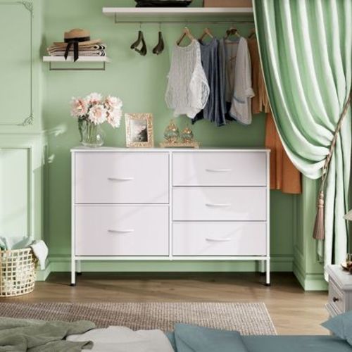 Dresser with 5 Drawers, Wide Fabric Chest with Drawer Organizers for Bedroom, Closet, Hallway