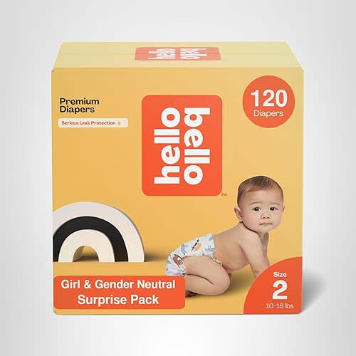 Hello Bello Diapers, Size 2 (10-16 lbs) Surprise Pack for Girls - 120 Count of Premium Disposable Baby Diapers, Hypoallergenic with Soft, Cloth-Like Feel - Assorted Girl & Gender Neutral Patterns