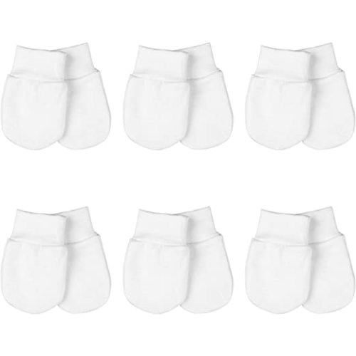 Newborn Baby Mittens Anti-Scratch Mittens For Baby Boys Girls Cotton Breathable No Scratching Gloves 6 Pairs (6Pairs-White)