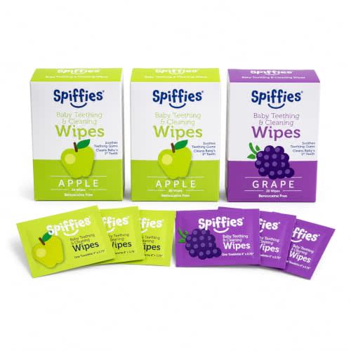 Xylitol Baby Tooth Wipes - Apple & Grape, Fluoride-Free, 60ct | wraps around finger; no water needed; no numbing agents, no added sugar; ages 4-24 months; 60 wipes, 3 boxes