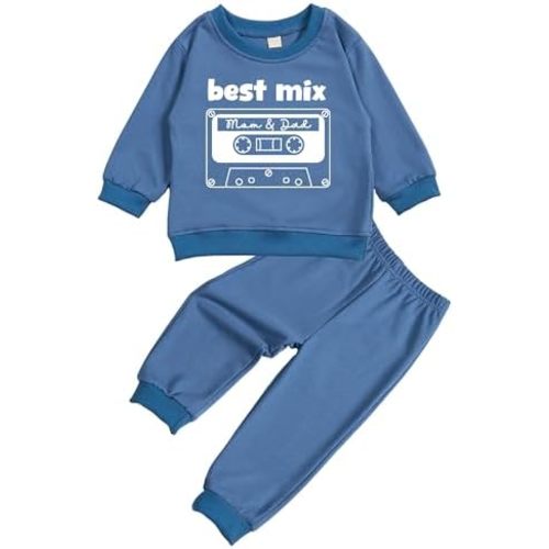 MiniOlie Toddler Baby BEST MIX MOM & DAD Long Sleeve Sweatshirt Top Jogger Pants Clothes Set