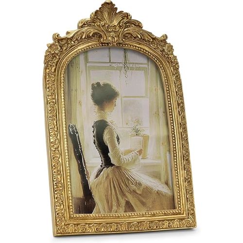 Vintage Picture Frame, Gold Vintage Arched Frame Decor for Tabletop and Wall Mounting, Antique Arched Photo Decor for Home, Gold, 4x6 Inch