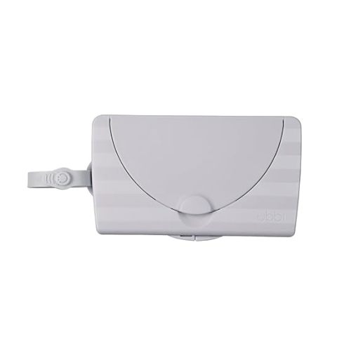 Ubbi On-The-Go Baby Wipes Dispenser, Portable Wipes Container for Travel, Diaper Bag Accessory Must Have for Newborns, Reusable Wipes Holder, Gray