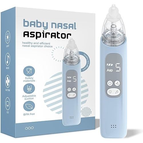 Nasal Aspirator for Baby, Electric Nose Sucker for Baby, Snot Sucker with 5 Levels Suction, Soothing Light & Nursery Rhymes
