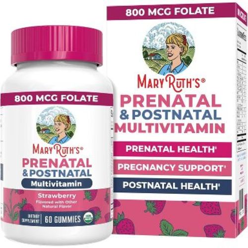 MaryRuth's Prenatal Postnatal Multivitamin Gummies, Sugar-Free, Strawberry, USDA Organic, 60 ct