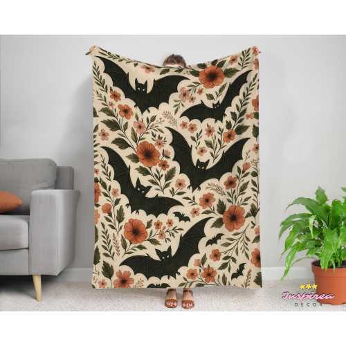 Floral Bat Halloween Blanket, Spooky Season Halloween Throw Blanket, Halloween Decor, Halloween Ghost Blanket for Baby, Spooky Ghost Blanket