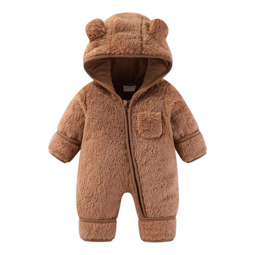 Lenpel Newborn Baby Fleece Jumpsuits Long Sleeve Zip up Fuzzy Hooded Rompers Plush Onesie Outwear Outfits with Pocket(Brown,0-3 Months) - Walmart.ca