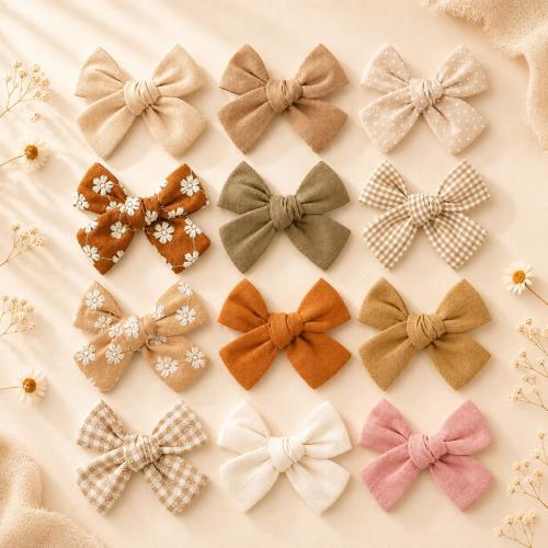 Baby Girl Hair Bow Clips Set, 12 Pcs Fabric Barrettes for Toddlers Kids
