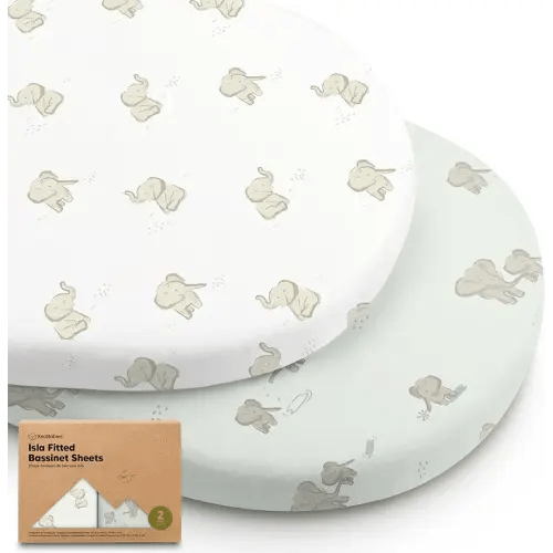 2-Pack Baby Bassinet Sheets Girl, Boy - 33x17 Viscose Derived from Bamboo Bedside Mattress Fitted Bassinet Sheets, Compatible with Halo Bassinest Swivel Sleeper, Baby Delight, Graco (Elly)