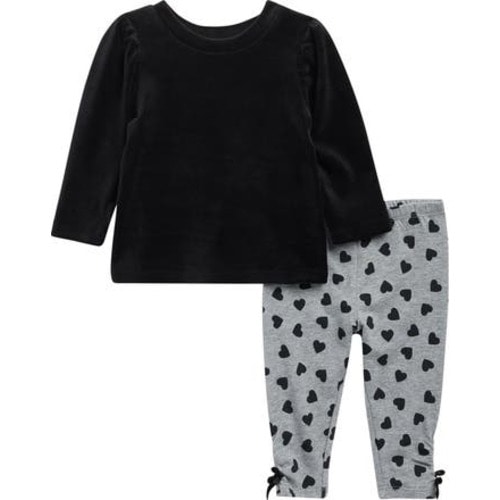 Velvet Top & Heart Print Leggings Set, 18-24M