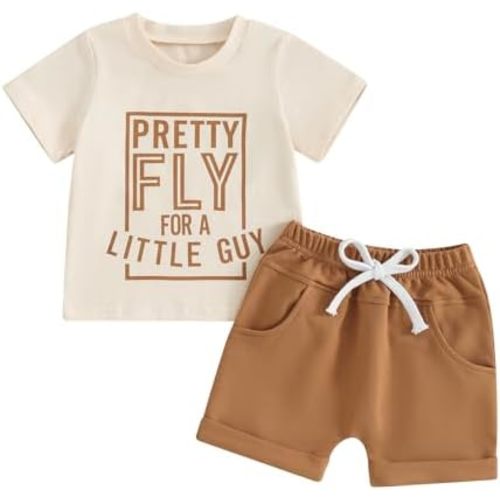 BHMAWSRT Toddler Baby Boy Outfits Summer Cute Cartoon Letter Short Sleeve Tee Top + Short Pants 2Pcs Clothes Set
