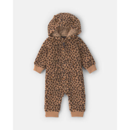 Baby Girl Leopard Teddy Fleece Long-Sleeve Jumpsuit - Brown | Carter's