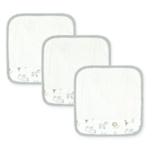 Just Born® Animal Kingdom 3-Pack Washcloths in White/Grey - WHITE/GREY - 3 PACK