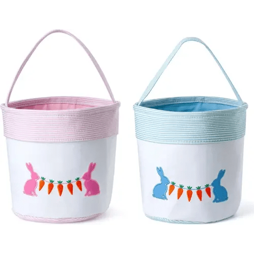 Easter Basket with Embroidered Designs, Easter egg hunt basket, gift basket for Easter Egg Hunts, Gifts, Decorations, Spring Celebrations and Holiday (Pink and Blue)