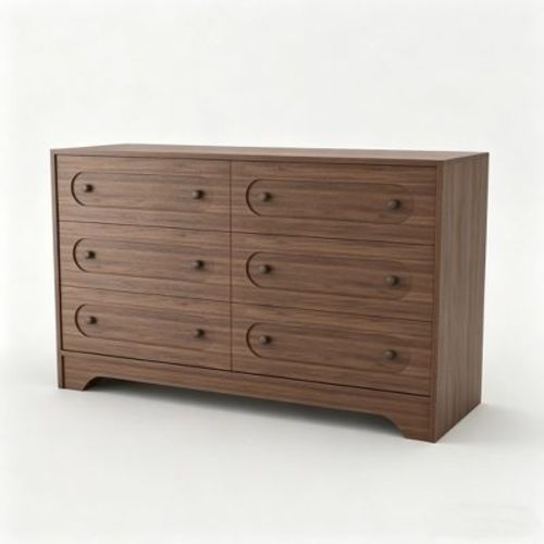 GustoWave Mid-Century Modern Tall Dresser, 6-Drawer Walnut Wood-Grain Storage Cabinet for Small Spaces