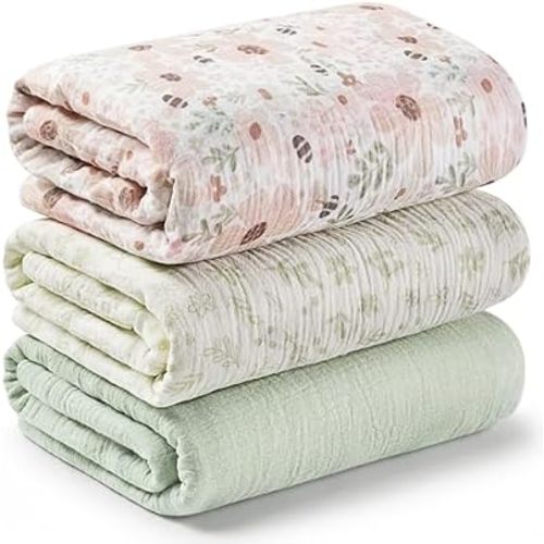 3pk Muslin Swaddle Blankets for Newborns Boys, Girls (Flora Vale, 47x47)