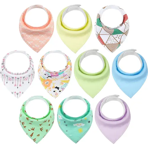 Yoofoss Baby Bibs 10 Pack Soft and Absorbent Baby Bandana Drool Bibs for Boys Girls (Green+Yellow, 0-36 Months