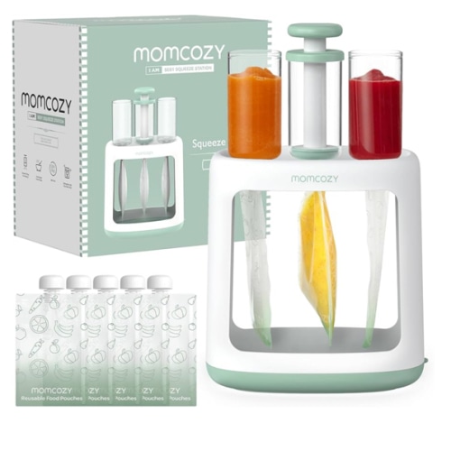 Momcozy Squeeze Station,Baby Food Maker&Pouch Filler for Homemade Baby Puree, BPA-Free, Dishwasher Safe, with Reusable Baby Food Pouches for Babies & Toddlers