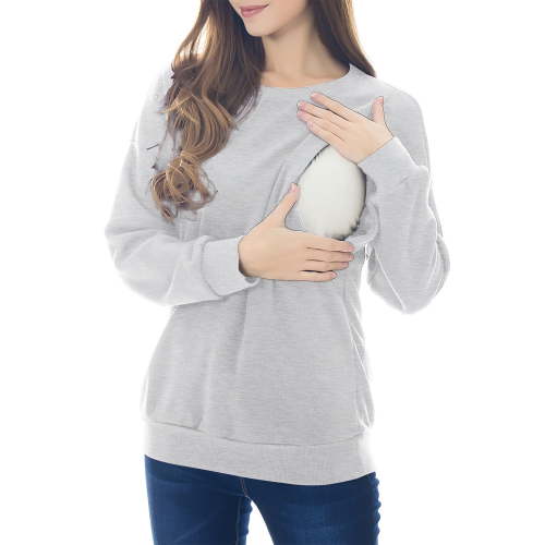 Fleece Maternity Nursing Tops Sweatshirt Long Sleeve Breastfeeding Shirts Clothes for Women