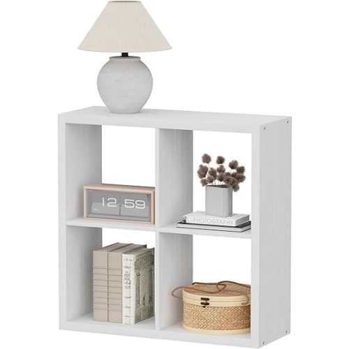 4 Cube Storage Organizer, 2x2 Cube Bookshelf, Cubby Storage Shelf, Wooden Organizer Shelf with Thickened Boards, for Closet Bedroom Home Office Living Room, 25.12" L x 9.37" W x 25.12" H, White