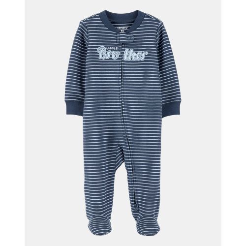 Baby Boy Striped Little Bro 2-Way Zip Cotton Sleep & Play Pajamas - Blue - Carter's | Carter's