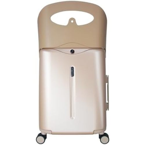 MiaMily Kids Ride-On Carry-On Suitcase with Foldable Seat, Safety Belt, TSA Lock, 4 Double Spinner Wheels, Hard Shell Cabin Luggage, 43L, Champagne Gold