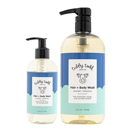 Tubby Todd Hair + Body Wash - Baby Shampoo and Body Wash - Gentle, Natural Baby Was for Newborns, Babies, and Toddlers - Non-Toxic and Hypoallergenic - Fragrance-Free, 2 Pack, 8.5oz & 25oz