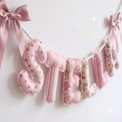 Personalized Baby Name Banner, Stuffed Fabric Letters, Pastel Nursery Wall Decor