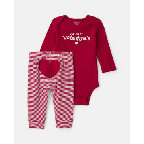 Baby 2-Piece 'My First Valentine's' Long-Sleeve Bodysuit & Pant Set - Red | Carter's