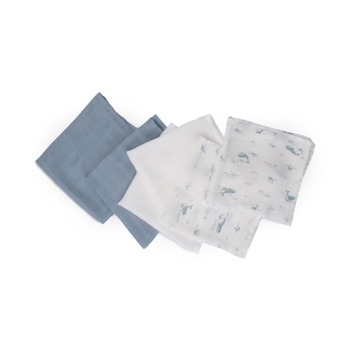 Little Bamboo Muslin Washer 6 Pack Retro Blue