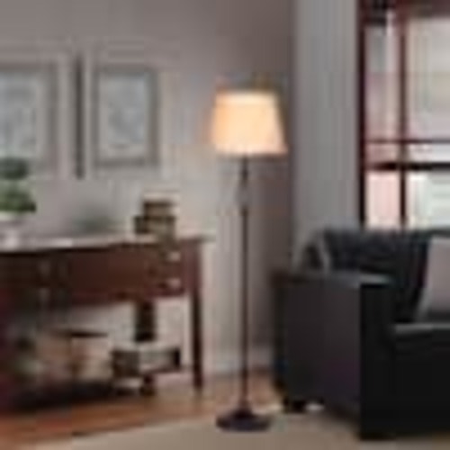 Hampton Bay Rhodes 58.50 in. Bronze Floor Lamp with Natural Linen Shade HD09999FRBRZC