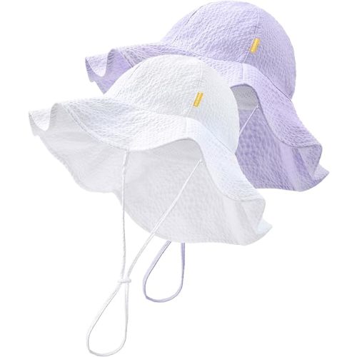 UPF 50 Baby Sun Hat Set - White/Purple