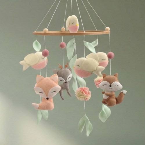 Woodland Felt Baby Mobile for Nursery — Handmade Fox, Deer & Bird Crib Mobile | Soft, Neutral Baby Nursery Decor & Perfect Gift