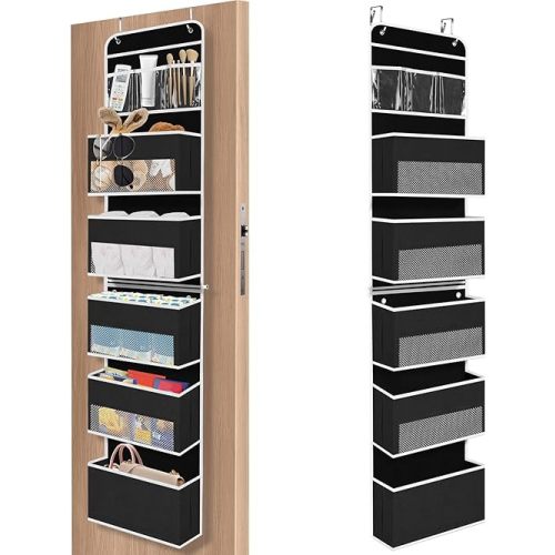 SpaceHacks 6-Tier Over The Door Organizer Hanging Storage Organizers with Clear Window 40lb Large Capacity Room Organizer for Pantry Bathroom Nursery Closet(Black)