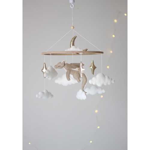 customizable dragon baby mobile for nursery (dragon color) / baby shower gift/neutral baby mobile/ dragon flying in the clouds