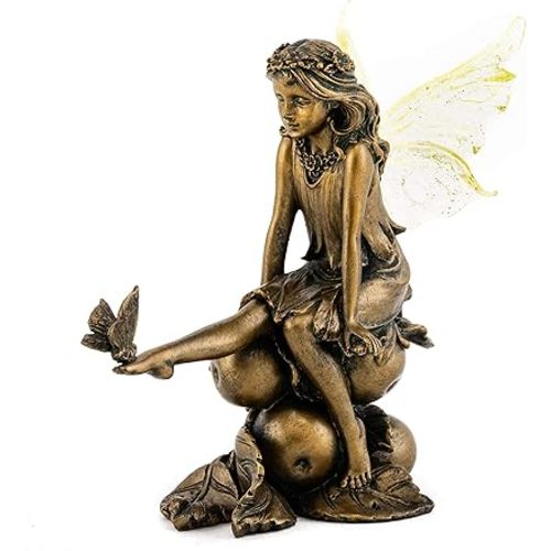 Top Collection Fairy with Butterfly on Foot Statue - Hand Painted Mythical Sculpture with Bronze Finish Look- 4-Inch Collectible Figurine