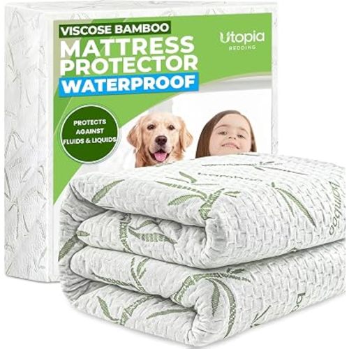 Utopia Bedding Protège-matelas imperméable en viscose de bambou pour lit simple, housse de matelas de 200 g/m², convient aux matelas de 38,1 cm de profondeur, respirant, style ajusté avec poches