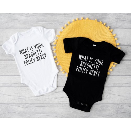 Always Sunny in Philadelphia funny Gerber ONESIE® brand What is Your Spaghetti Policy Here? baby shower gift Charlie bodysuit unisex